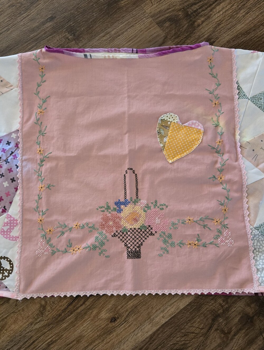 Upcycled Vtg Embroidered Textile & Quilt TOP XL-1X Handmade Dont Throw It Out - Picture 2 of 5